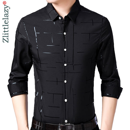 2019 brand casual plaid luxury plus size long sleeve slim fit men shirt spring social dress shirts mens fashions jersey 41607