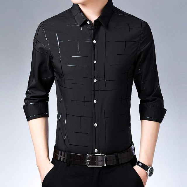 2019 brand casual plaid luxury plus size long sleeve slim fit men shirt spring social dress shirts mens fashions jersey 41607