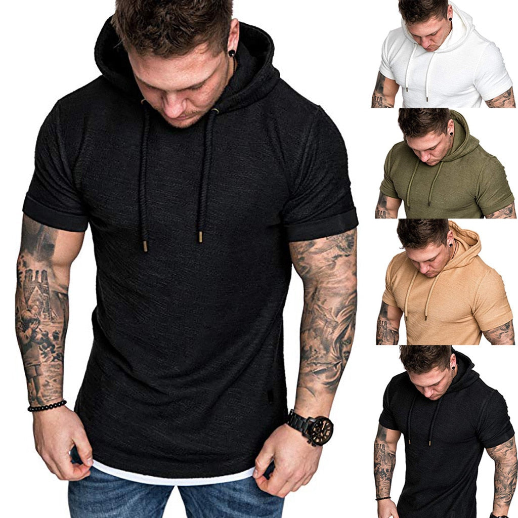 TShirts Men's Summer Slim Fit Casual Pattern Large Size Short Sleeve Hoodie Top Blouse Casual Men Fashion High Quality c0509