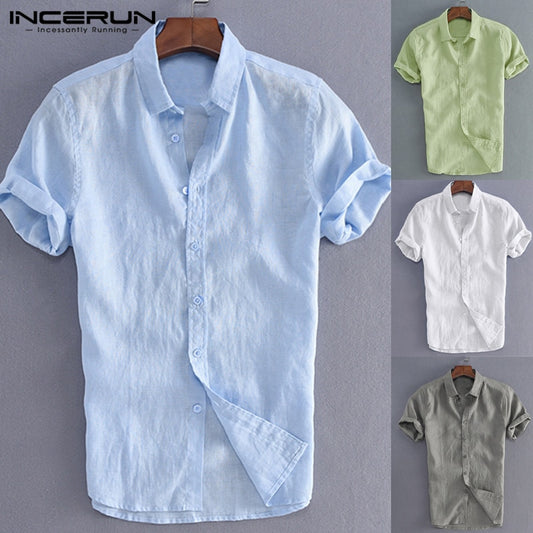 INCERUN Elegant S-5XL Male Tee Tops Casual Shirts Men Social Shirts Dress Button Turn Down Collar Slim Fit Men Clothes Camisa