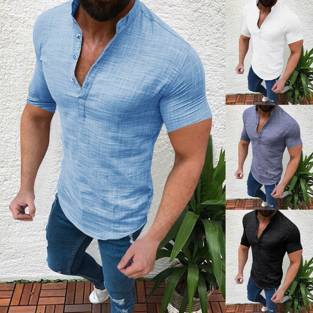 2019 New Fashion Stylish Men's Casual Blouse Cotton Linen T-shirt Loose Tops Short Sleeve Tee Shirt May