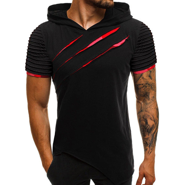 Fashion Men's Hooded Scratch T-shirt Summer Pattern Casual Gyms Fitness Comfortable Men's Shirt Men's clothing camisetas hombre