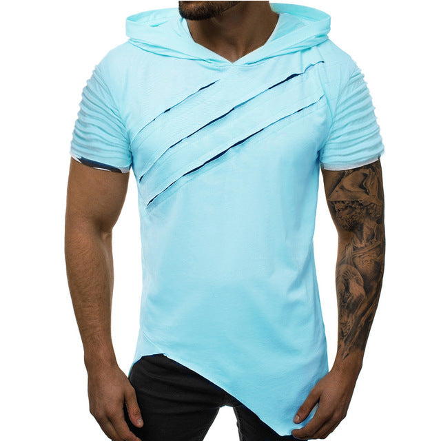 Fashion Men's Hooded Scratch T-shirt Summer Pattern Casual Gyms Fitness Comfortable Men's Shirt Men's clothing camisetas hombre