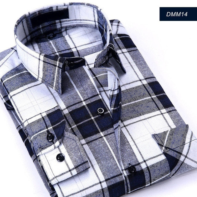 Casual Men Plaid Shirt Spring Autumn Flannel Shirt Men Dress Shirts Fashion Long Sleeve Slim Fit Chemise Homme Cotton Male Shirt