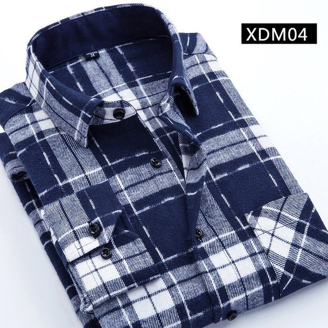 Casual Men Plaid Shirt Spring Autumn Flannel Shirt Men Dress Shirts Fashion Long Sleeve Slim Fit Chemise Homme Cotton Male Shirt