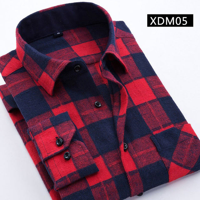 Casual Men Plaid Shirt Spring Autumn Flannel Shirt Men Dress Shirts Fashion Long Sleeve Slim Fit Chemise Homme Cotton Male Shirt