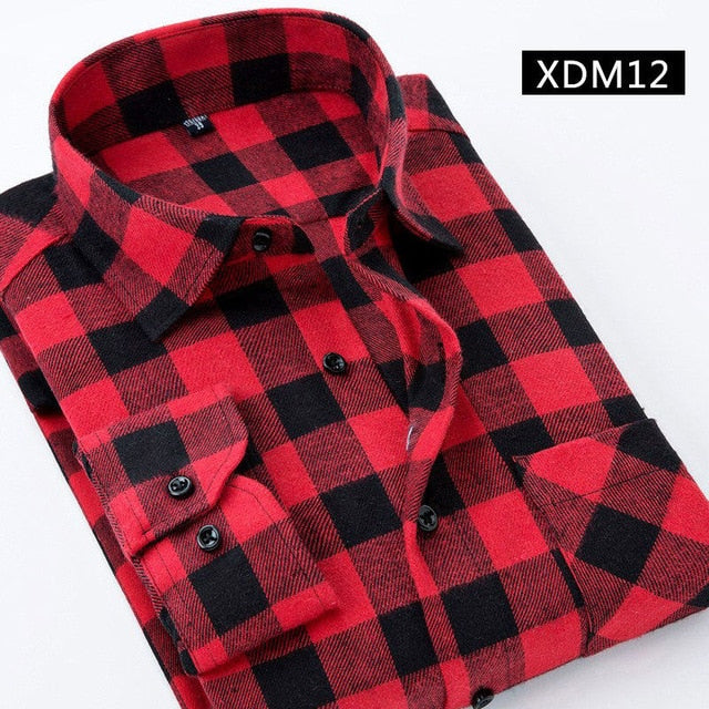 Casual Men Plaid Shirt Spring Autumn Flannel Shirt Men Dress Shirts Fashion Long Sleeve Slim Fit Chemise Homme Cotton Male Shirt