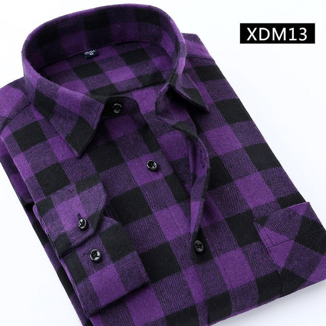 Casual Men Plaid Shirt Spring Autumn Flannel Shirt Men Dress Shirts Fashion Long Sleeve Slim Fit Chemise Homme Cotton Male Shirt