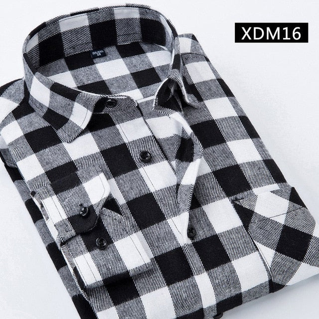 Casual Men Plaid Shirt Spring Autumn Flannel Shirt Men Dress Shirts Fashion Long Sleeve Slim Fit Chemise Homme Cotton Male Shirt