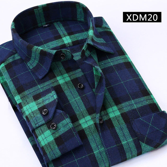 Casual Men Plaid Shirt Spring Autumn Flannel Shirt Men Dress Shirts Fashion Long Sleeve Slim Fit Chemise Homme Cotton Male Shirt