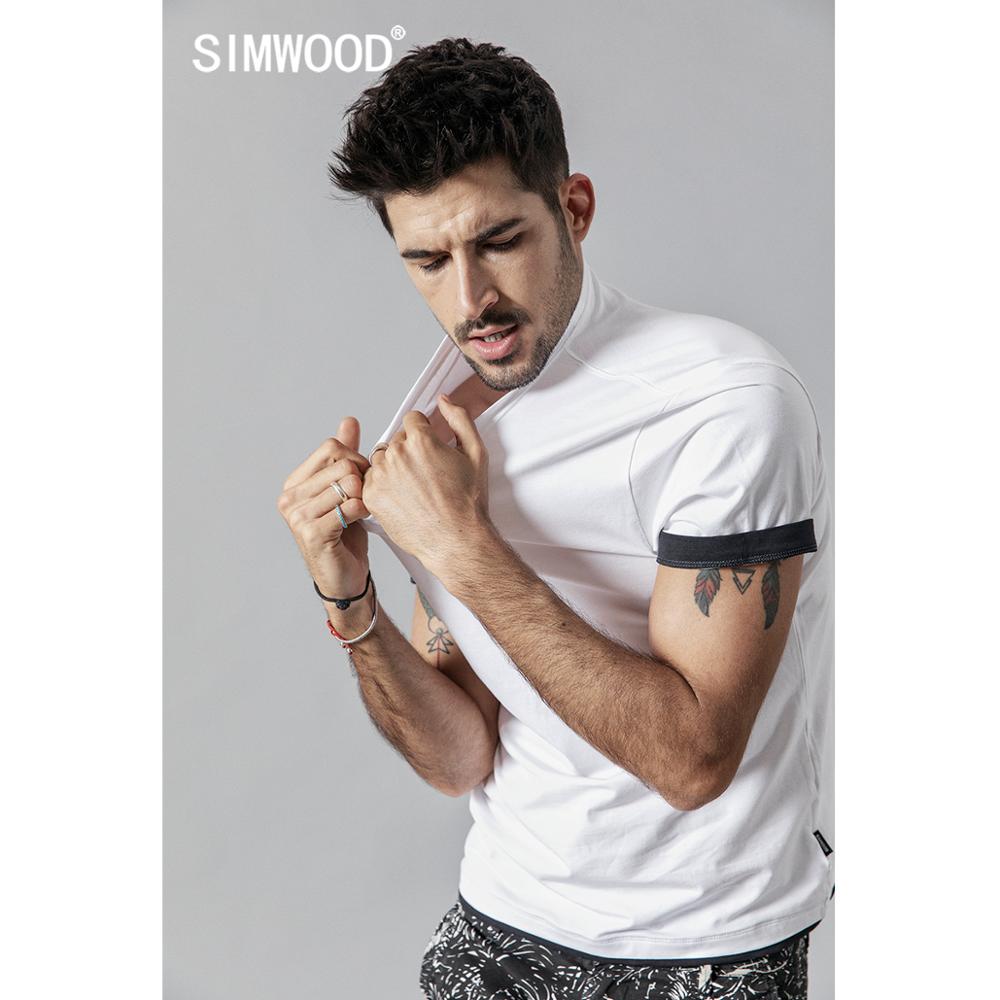 SIMWOOD 2019 summer new t shirt men contrast bindings t-shirt casual o-neck top  tees high quality brand clothing tshirt  190354