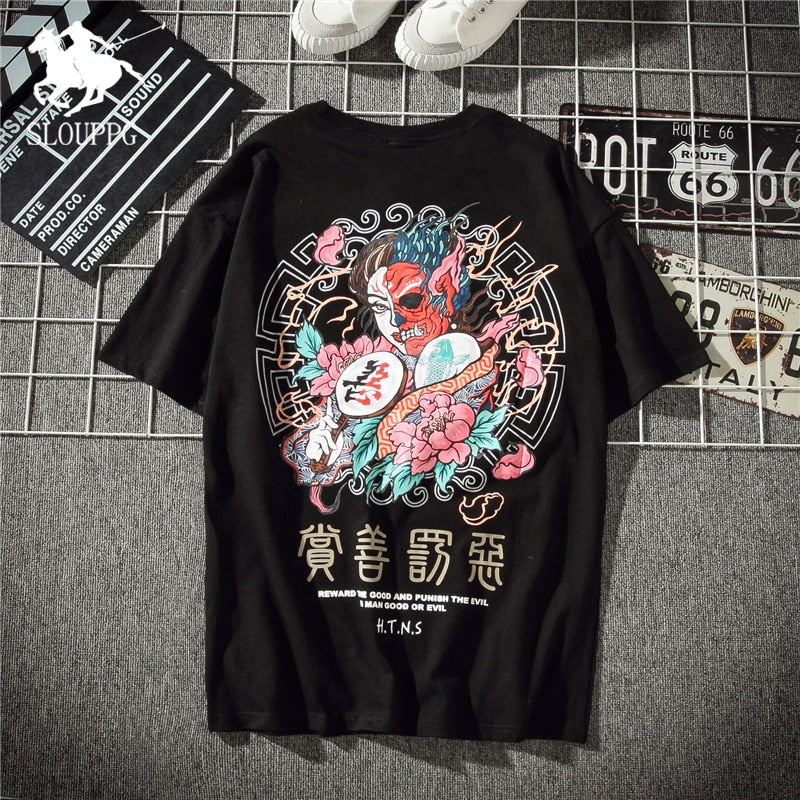 2019 SLOUPPG streetwear Harajuku Chinesestyle men's tshirt Hip Hop Cotton Short Sleeve Summer  Ghost T-shirt Casual Top Cotton