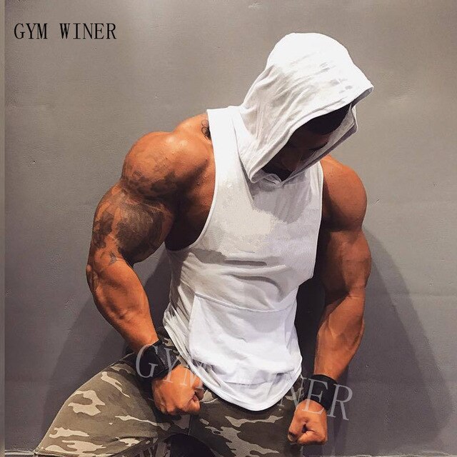 New Men Bodybuilding Tank Tops Gyms Fitness Workout Sleeveless Hoodies Man Casual Camouflage Hooded Vest Male Camo Clothing