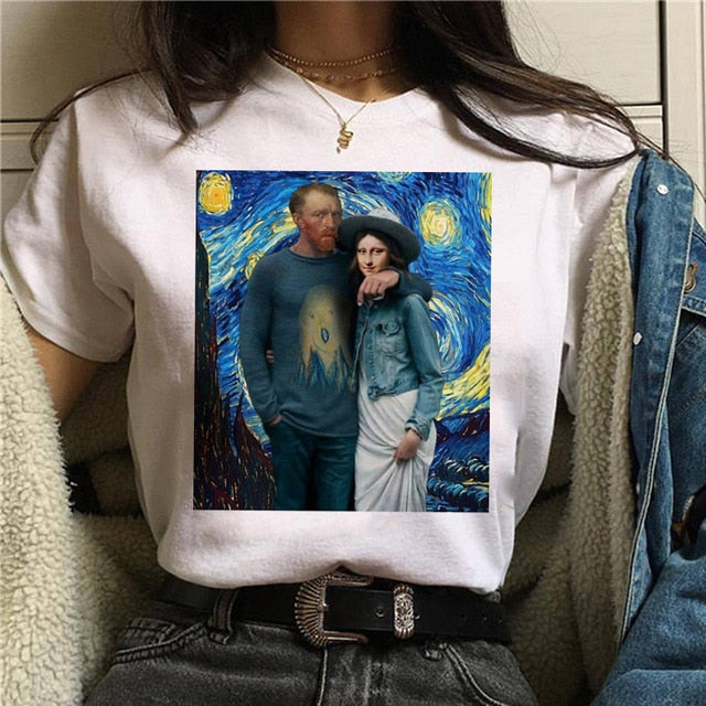 Mona Lisa Aesthetic Harajuku T Shirt Women Ullzang Vintage Graphic T-shirt Funny Cartoon 90s Tshirt Korean Style Top Tees Female