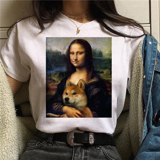 Mona Lisa Aesthetic Harajuku T Shirt Women Ullzang Vintage Graphic T-shirt Funny Cartoon 90s Tshirt Korean Style Top Tees Female