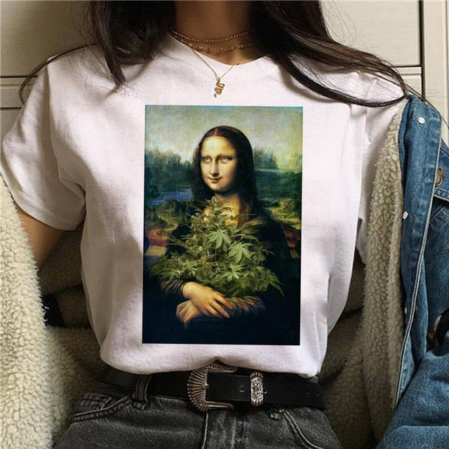 Mona Lisa Aesthetic Harajuku T Shirt Women Ullzang Vintage Graphic T-shirt Funny Cartoon 90s Tshirt Korean Style Top Tees Female