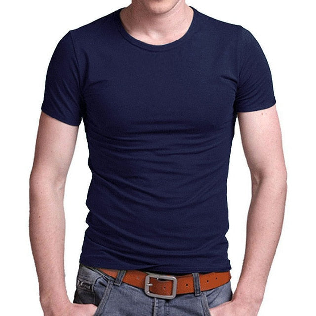 2019 Stretch Lycra V Collar Mens T Shirt Solid Color Short Sleeved T-Shirt For Male Men Tights Slim Tshirt