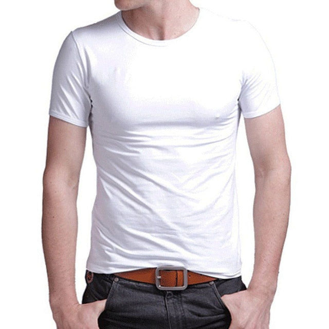 2019 Stretch Lycra V Collar Mens T Shirt Solid Color Short Sleeved T-Shirt For Male Men Tights Slim Tshirt