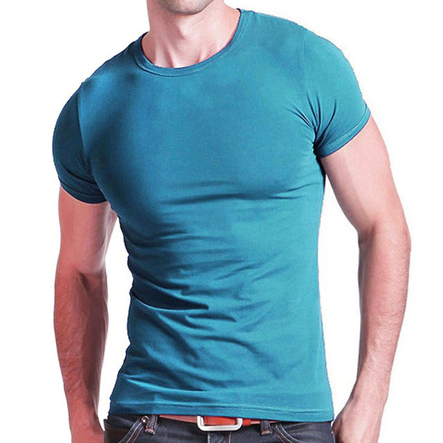 2019 Stretch Lycra V Collar Mens T Shirt Solid Color Short Sleeved T-Shirt For Male Men Tights Slim Tshirt