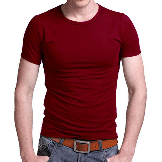 2019 Stretch Lycra V Collar Mens T Shirt Solid Color Short Sleeved T-Shirt For Male Men Tights Slim Tshirt