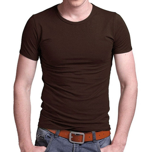 2019 Stretch Lycra V Collar Mens T Shirt Solid Color Short Sleeved T-Shirt For Male Men Tights Slim Tshirt