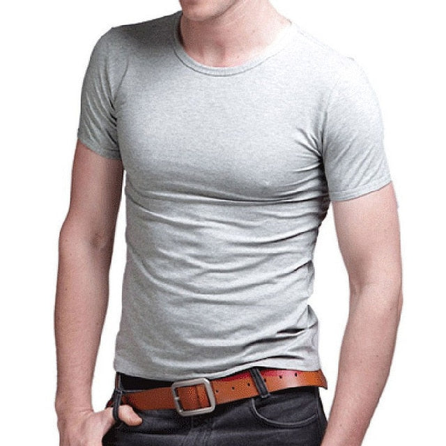 2019 Stretch Lycra V Collar Mens T Shirt Solid Color Short Sleeved T-Shirt For Male Men Tights Slim Tshirt