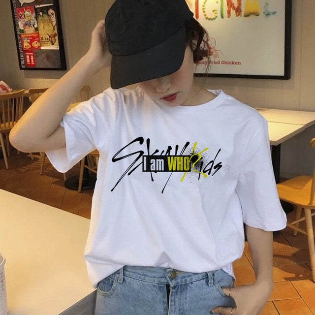 Stray Kids Women t-shirt StrayKids Short Sleeve t shirt Tops Hip Hop Harajuku tshirt top tee shirts hip hop female femme Casual