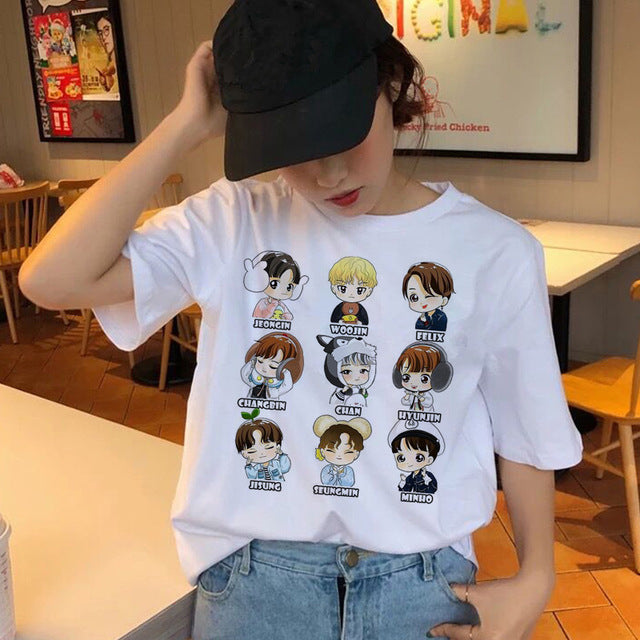 Stray Kids Women t-shirt StrayKids Short Sleeve t shirt Tops Hip Hop Harajuku tshirt top tee shirts hip hop female femme Casual