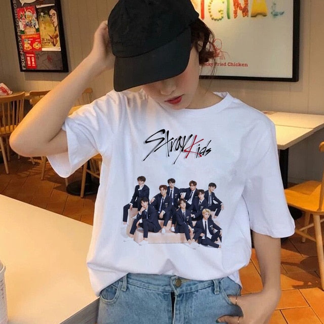 Stray Kids Women t-shirt StrayKids Short Sleeve t shirt Tops Hip Hop Harajuku tshirt top tee shirts hip hop female femme Casual