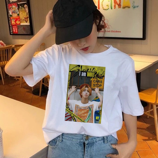 Stray Kids Women t-shirt StrayKids Short Sleeve t shirt Tops Hip Hop Harajuku tshirt top tee shirts hip hop female femme Casual