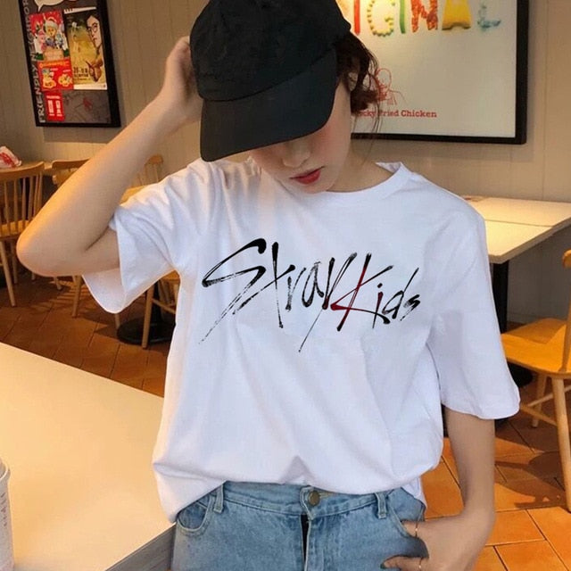 Stray Kids Women t-shirt StrayKids Short Sleeve t shirt Tops Hip Hop Harajuku tshirt top tee shirts hip hop female femme Casual