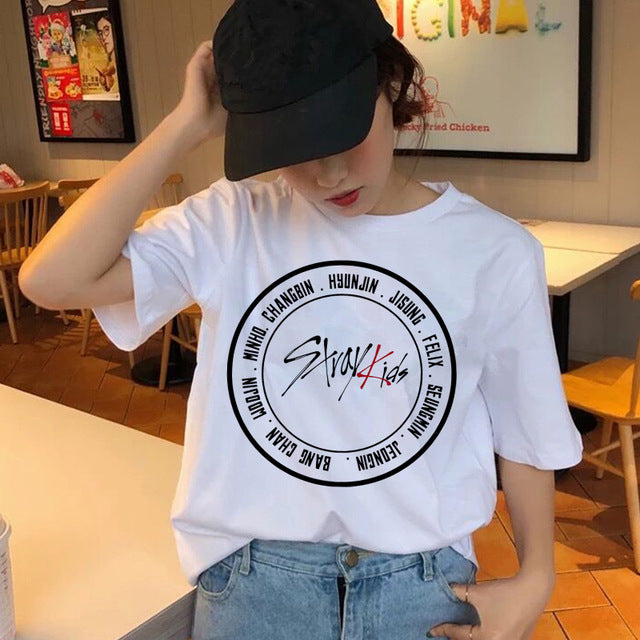 Stray Kids Women t-shirt StrayKids Short Sleeve t shirt Tops Hip Hop Harajuku tshirt top tee shirts hip hop female femme Casual