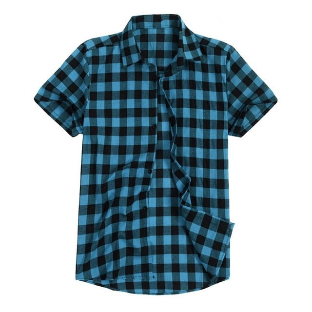 Puimentiua Summer Fashion Turn-down Collar Short Sleeve Men Shirt Casual Red Black Plaid Shirt  Male Shirt camisa hombre 2018