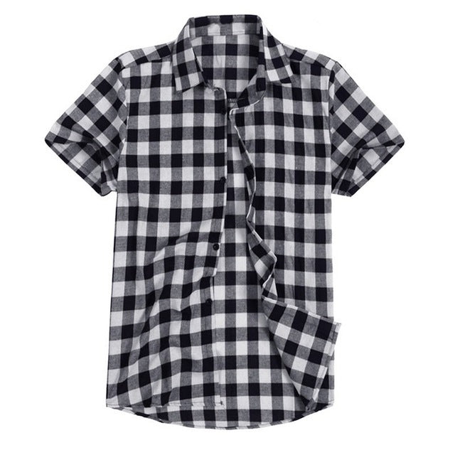 Puimentiua Summer Fashion Turn-down Collar Short Sleeve Men Shirt Casual Red Black Plaid Shirt  Male Shirt camisa hombre 2018