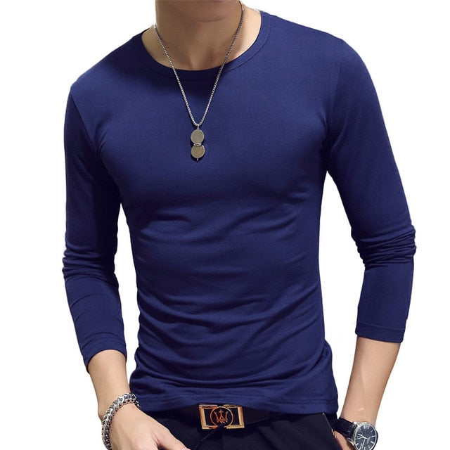 Spring Autumn Period Long Sleeve Cultivate One's Morality Men's T-shirt Sets O-neck Solid Polyester T Shirt Men Red Blue Black